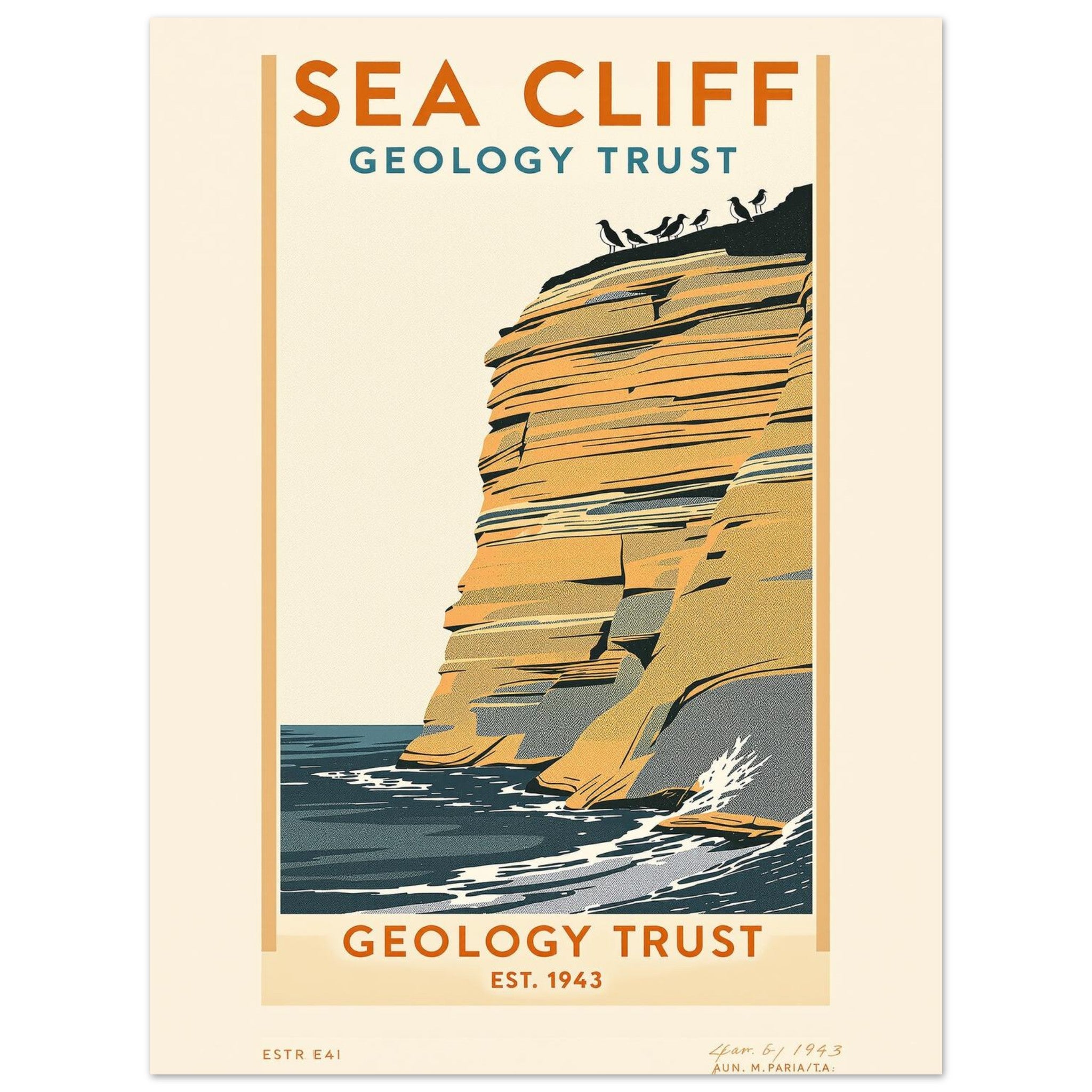 Sea Cliff Vintage Travel Art Wall Art UK Art Print Poster Wall Art UK UK Gift Art Print — detail view | Wild Thread Co