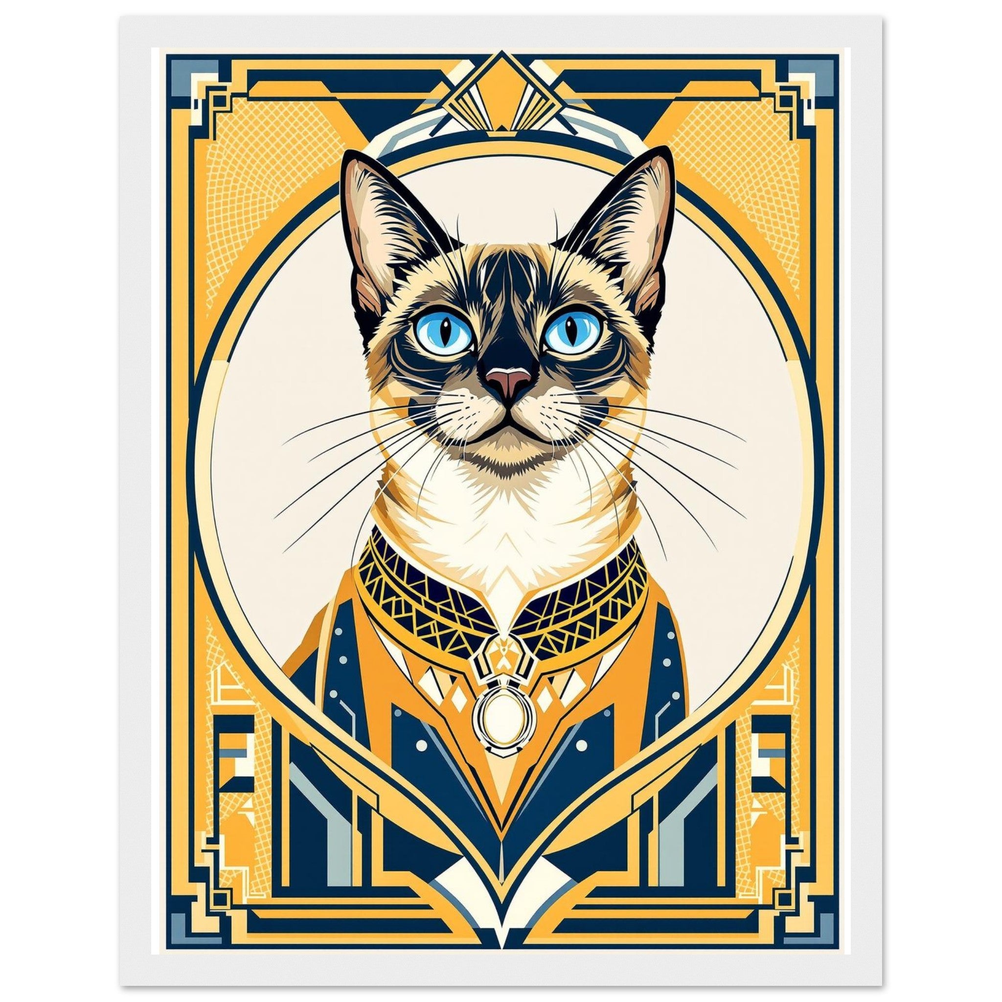 Siamese Cat Elegance Art Wall Art Ready to Hang UK Framed Print t Framed Art Print — detail view | Wild Thread Co