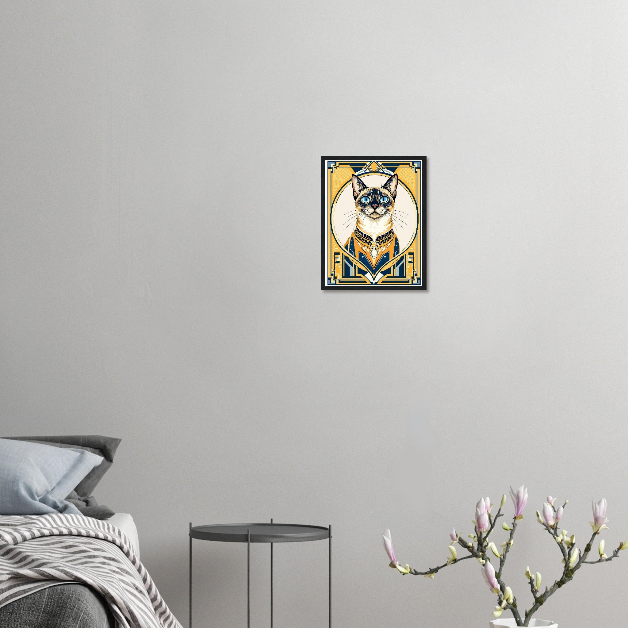 Siamese Cat Elegance Art Wall Art Ready to Hang UK Framed Print t Framed Art Print — detail view | Wild Thread Co