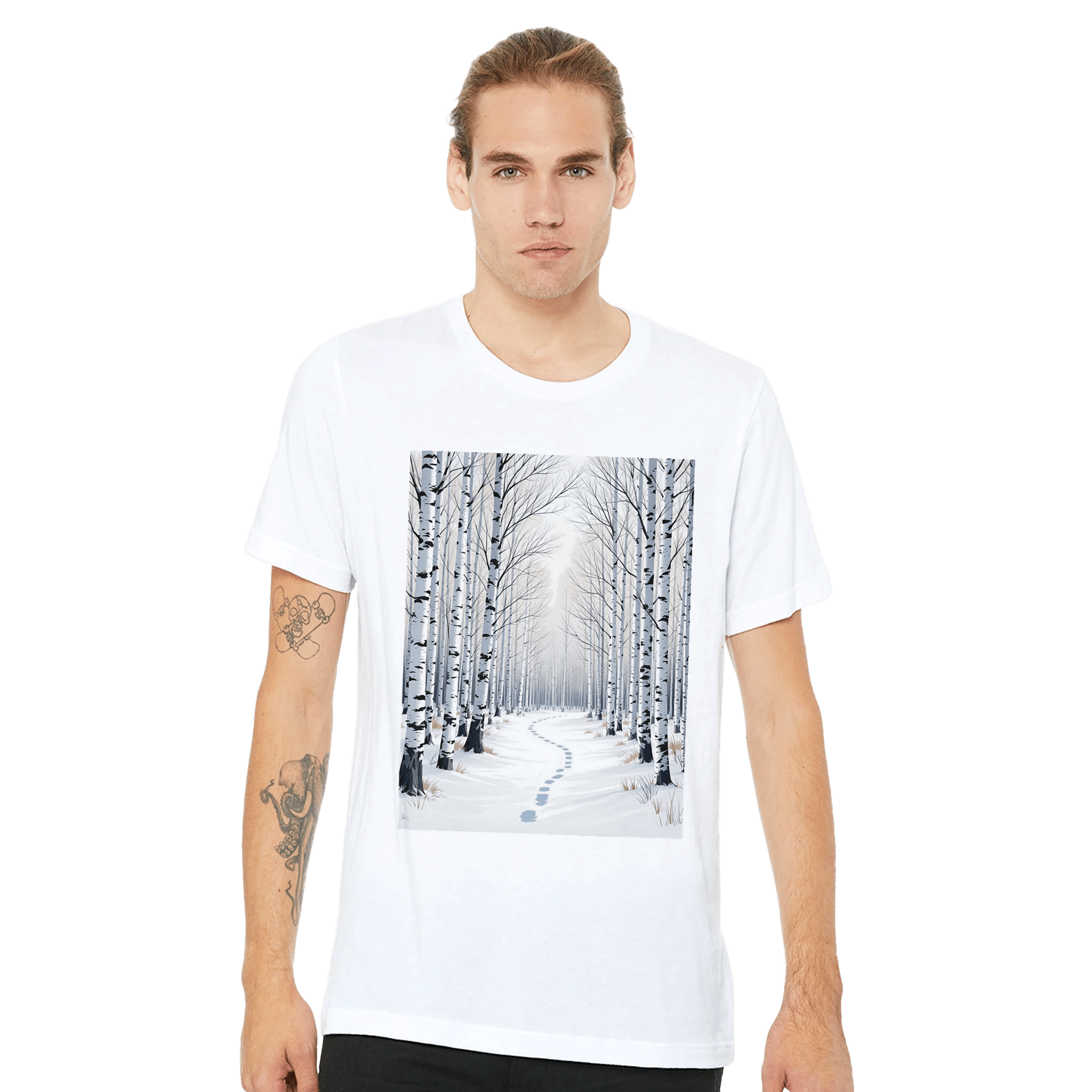 Silver Birch Winter Woodland T-Shirt | Illustrated Nature Tee - Wild Thread Co