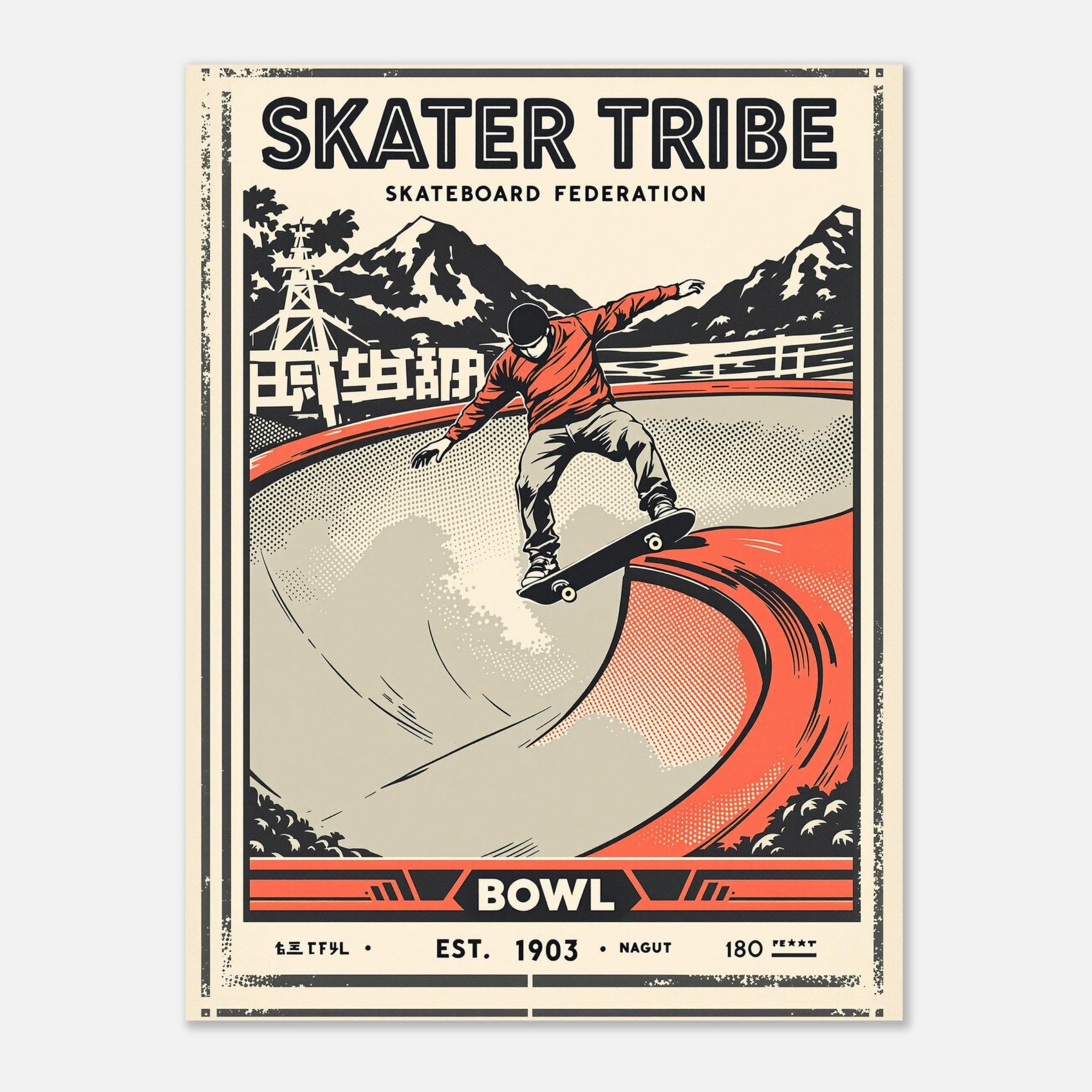 Skater Tribe Vintage Travel Art Wall Art UK Art Print Poster Wall Art UK UK Gift Art Print — detail view | Wild Thread Co