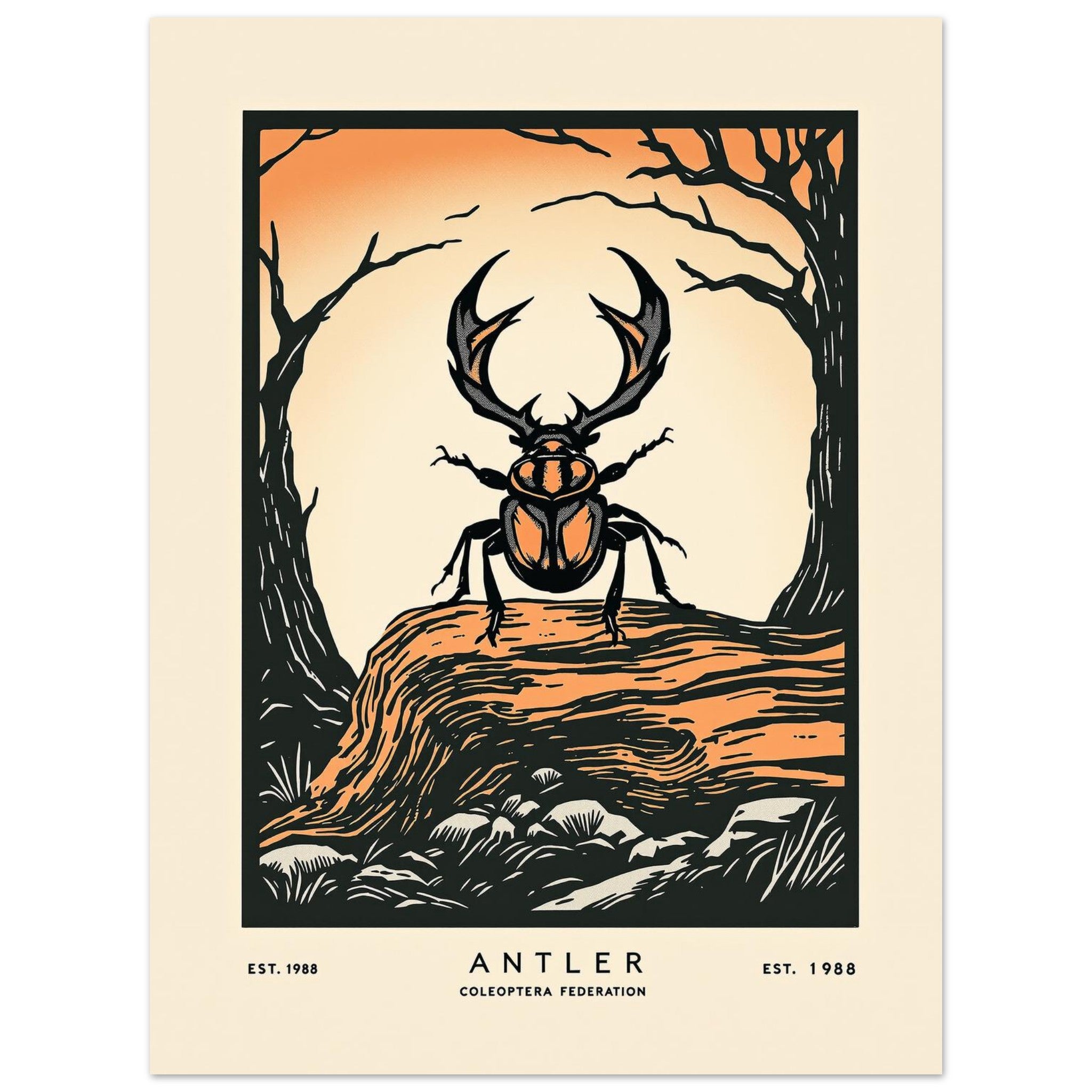 Stag Beetle Vintage Travel Art Wall Art UK Art Print Poster Wall Art UK UK Gift Art Print — detail view | Wild Thread Co