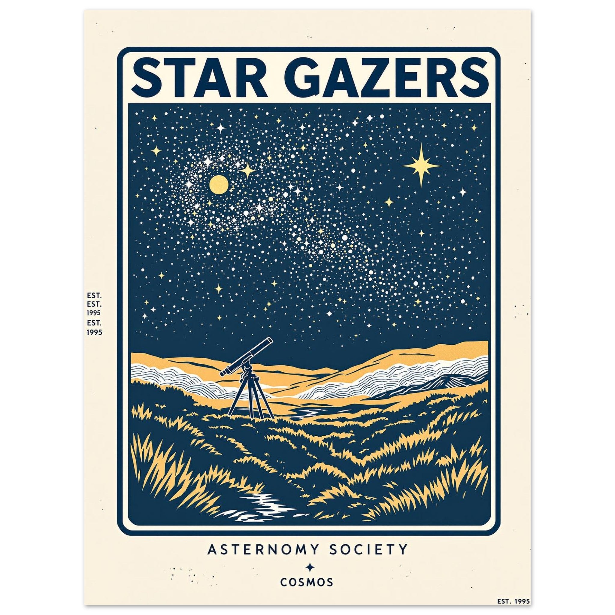 Star Gazers Vintage Travel Art Wall Art UK Art Print Poster Wall Art UK UK Gift Art Print — detail view | Wild Thread Co