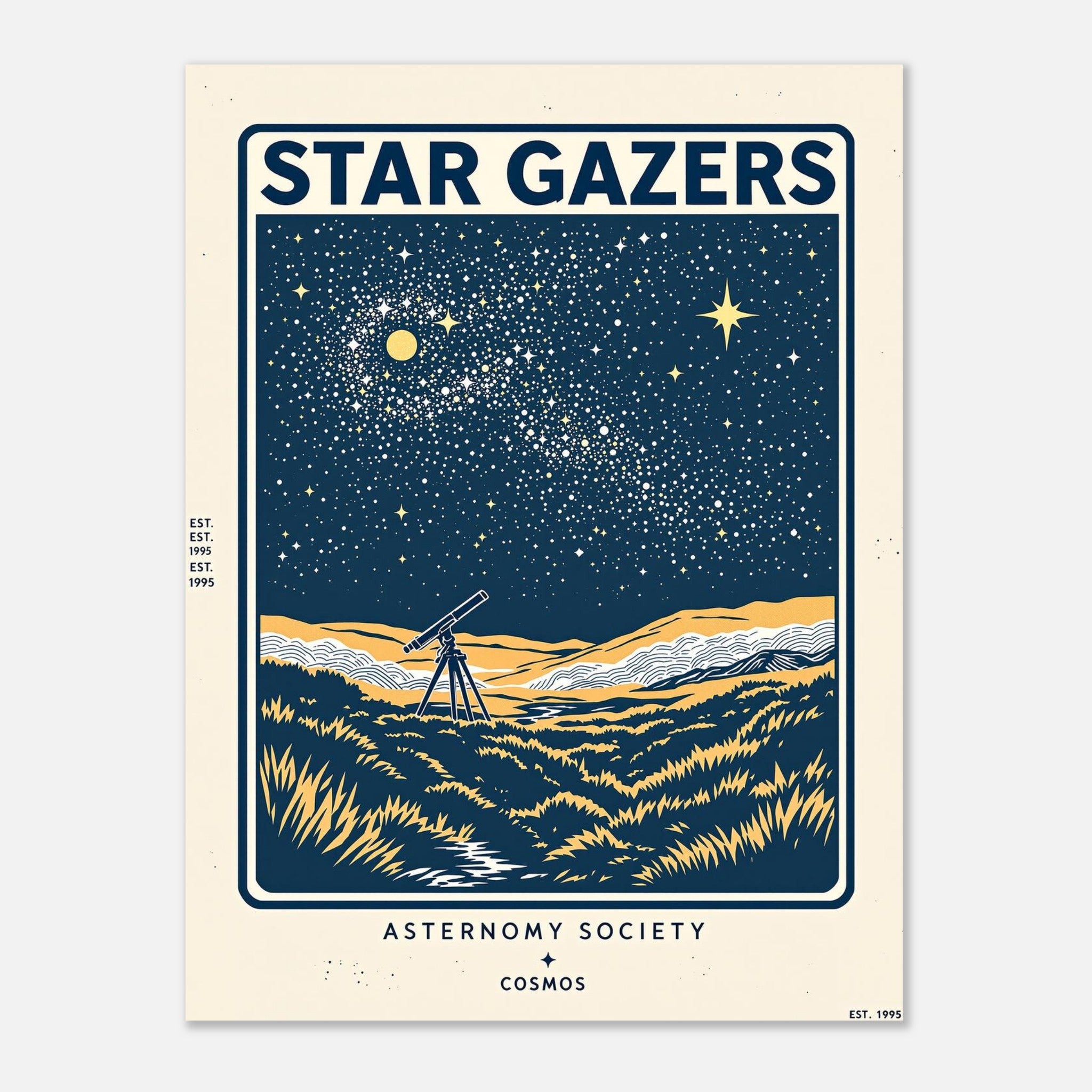 Star Gazers Vintage Travel Art Wall Art UK Art Print Poster Wall Art UK UK Gift Art Print — detail view | Wild Thread Co