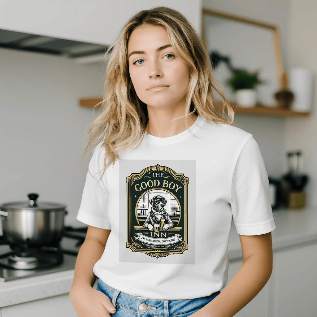 The Good Boy Inn Navy T-Shirt | Dog Dad Pub Gift | Funny Dog Lover Tee UK - Wild Thread Co