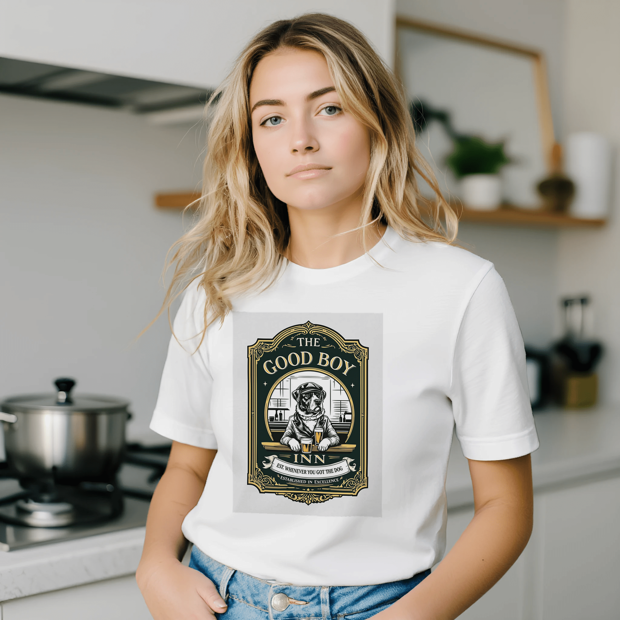 The Good Boy Inn Navy T-Shirt | Dog Dad Pub Gift | Funny Dog Lover Tee UK - Wild Thread Co
