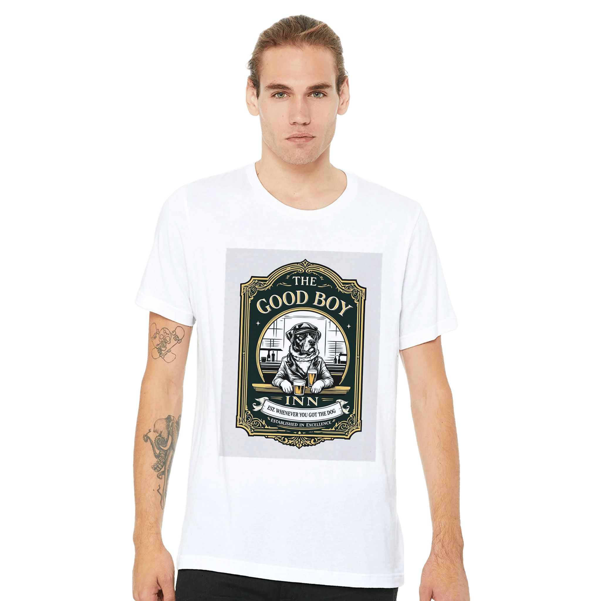 The Good Boy Inn Navy T-Shirt | Dog Dad Pub Gift | Funny Dog Lover Tee UK - Wild Thread Co