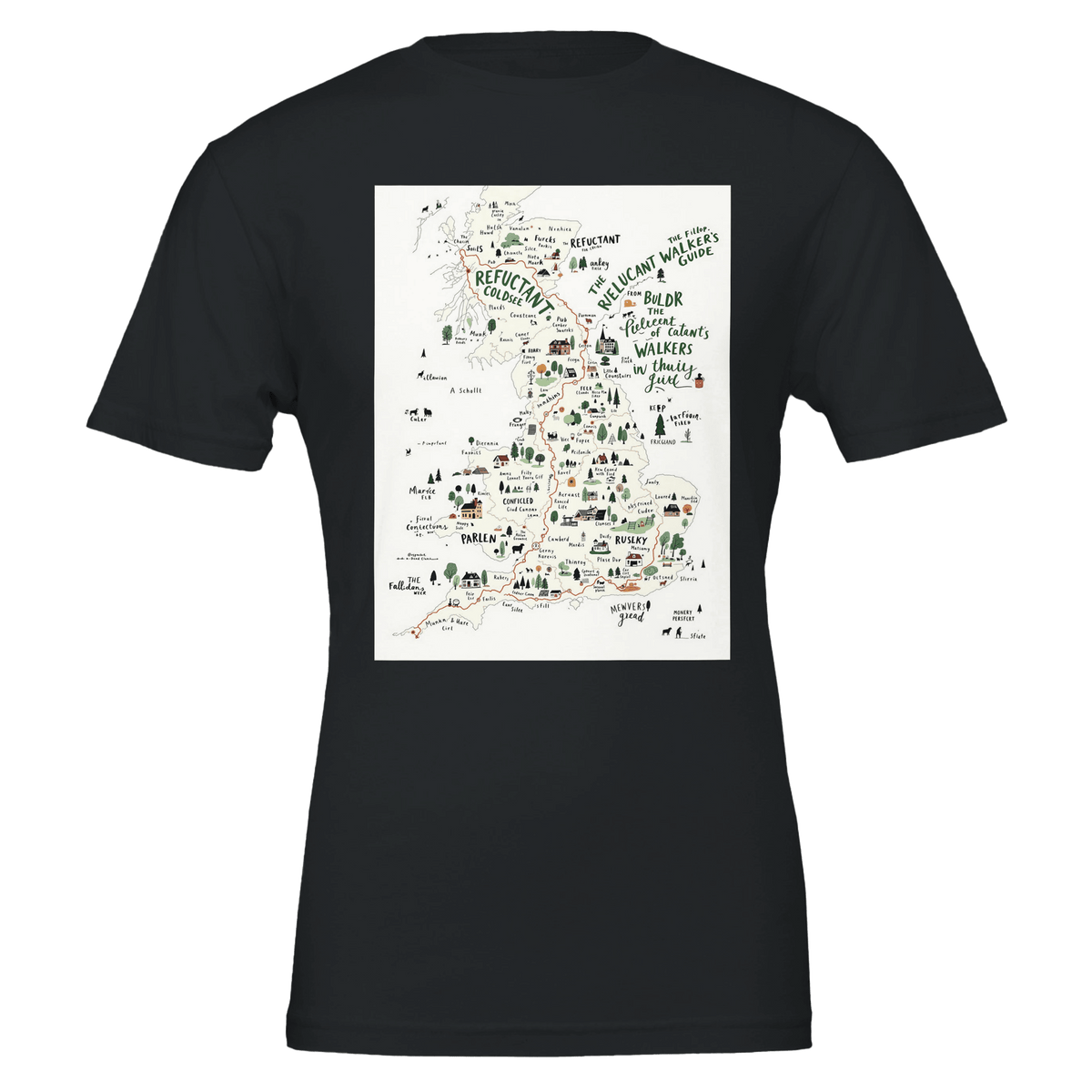The Reluctant Walker's Guide Dog Walking T-shirt British Countryside Print Print - Wild Thread Co
