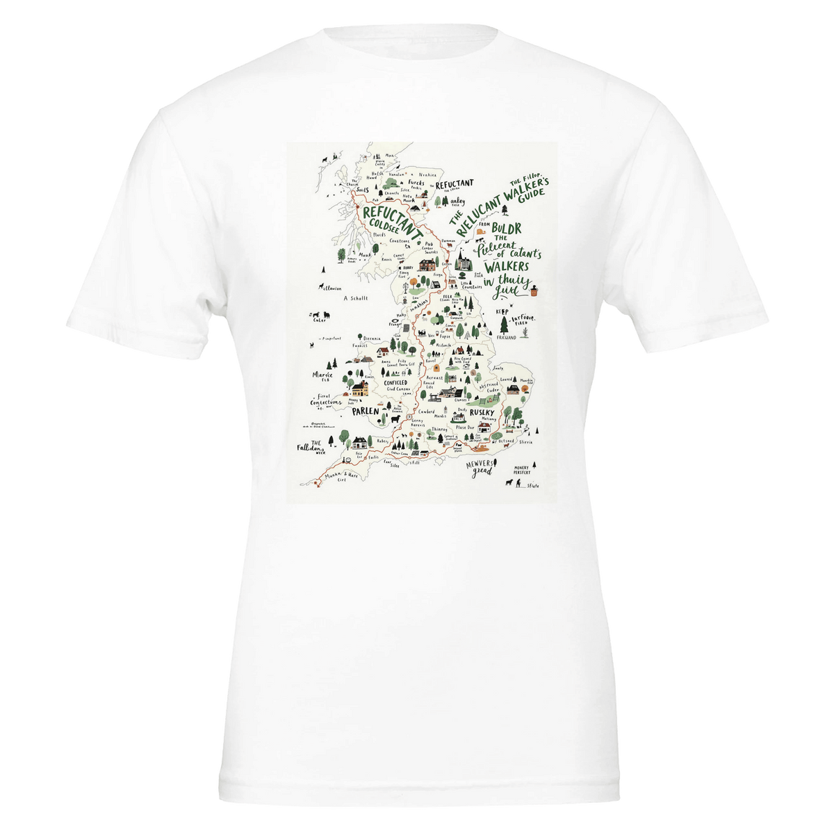 The Reluctant Walker's Guide Dog Walking T-shirt British Countryside Print Print - Wild Thread Co