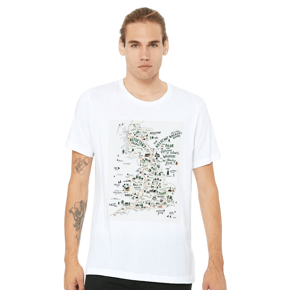 The Reluctant Walker's Guide Dog Walking T-shirt British Countryside Print Print - Wild Thread Co