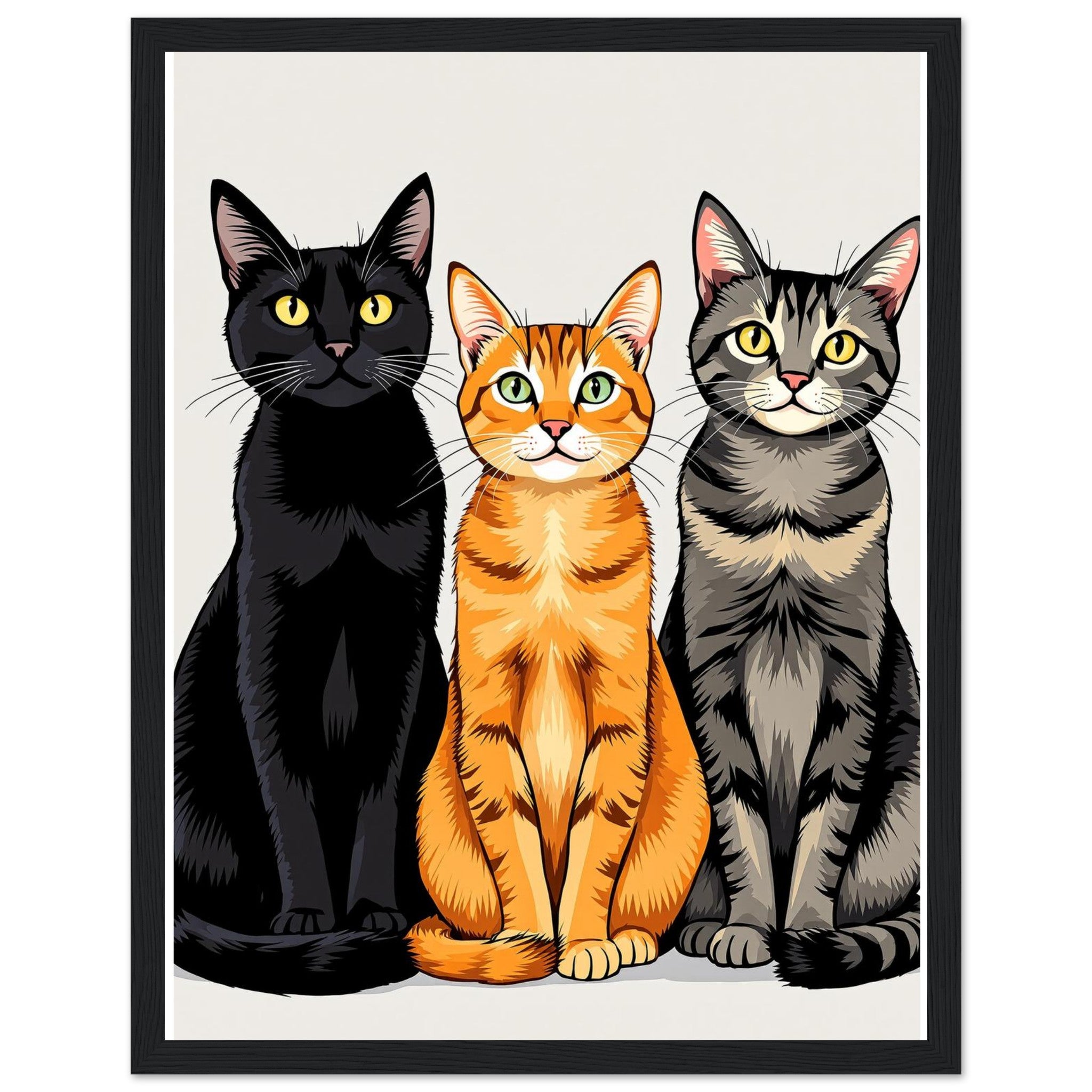 Three Cats In A Row Art Framed Print Wall Art Ready to Hang UK — Framed Art Print | Wild Thread Co UK