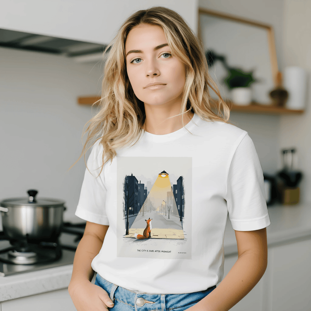 Urban Fox Night T-Shirt | Fox Lover Gift UK | Streetlight Design - Wild Thread Co