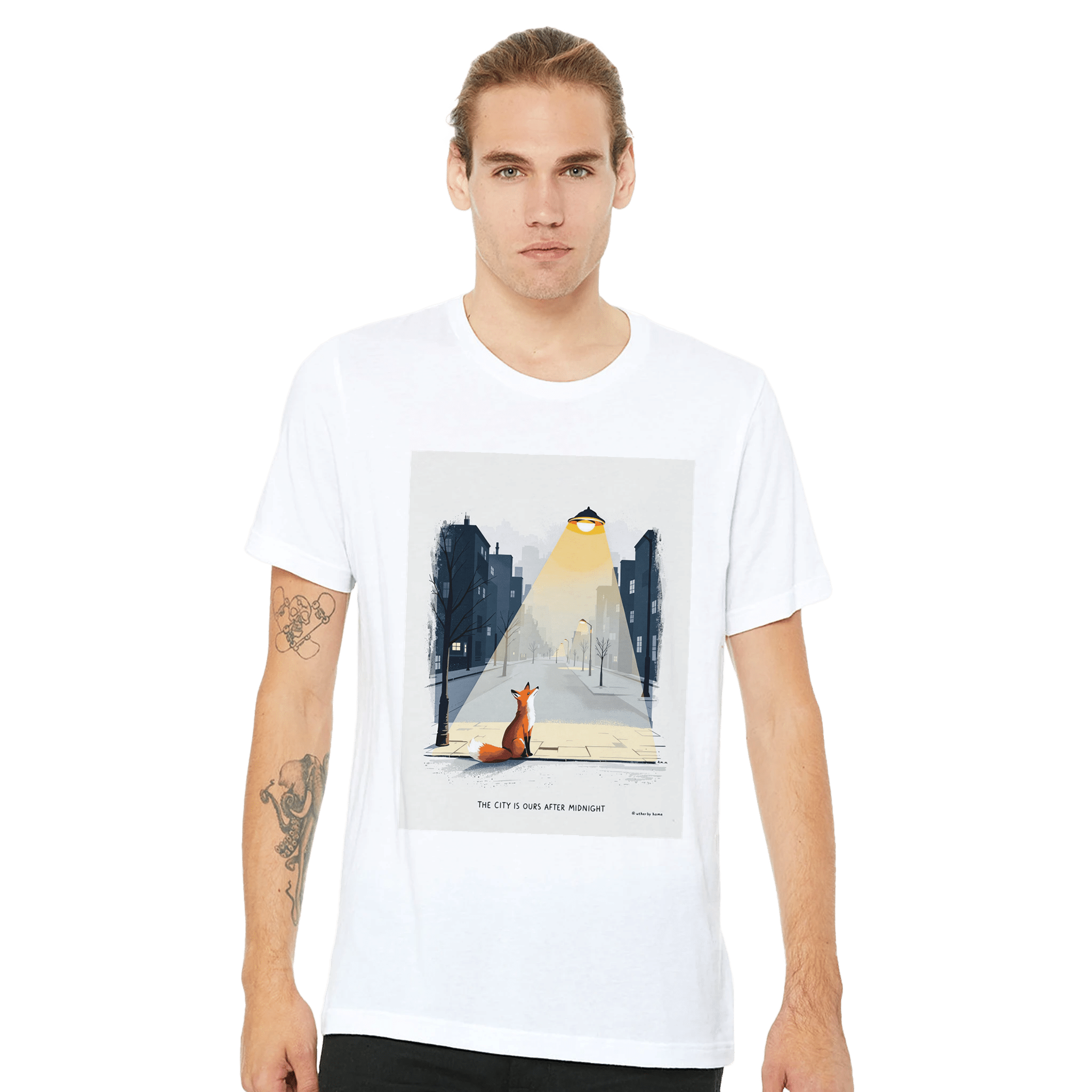 Urban Fox Night T-Shirt | Fox Lover Gift UK | Streetlight Design - Wild Thread Co