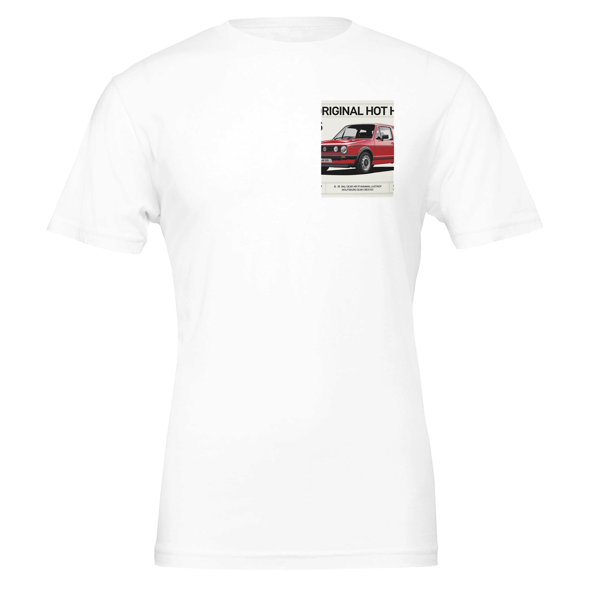 Vw Golf Gti Mk1 Hot Hatch Spec T-Shirt — detail view | Wild Thread Co