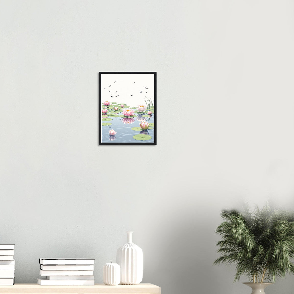 Water Lily Dragonfly Village Pond Framed Print Wall Art Ready to Hang - Wild Thread Co