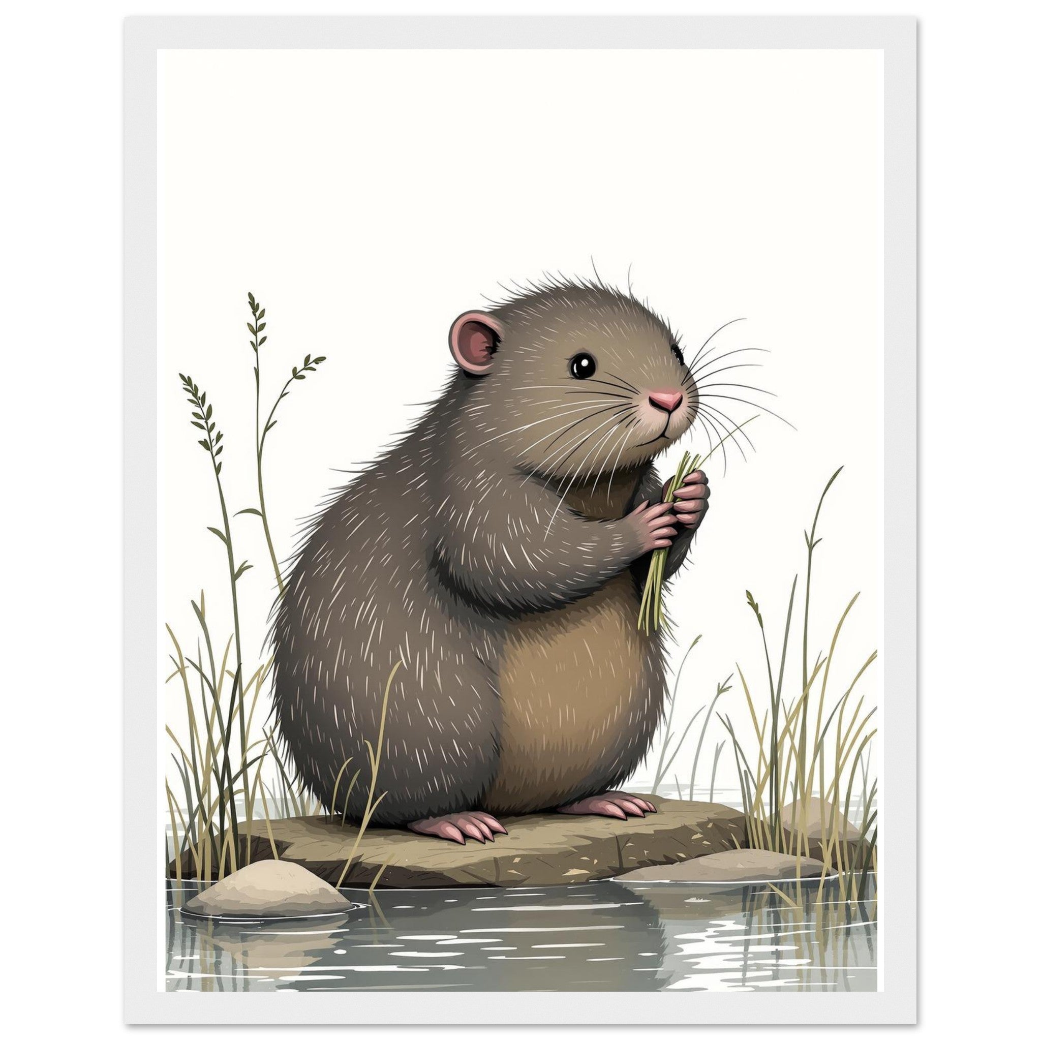 Water Vole Ratty Riverbank Art Wall Art Ready to Hang UK Gift Framed Framed Art Print — detail view | Wild Thread Co