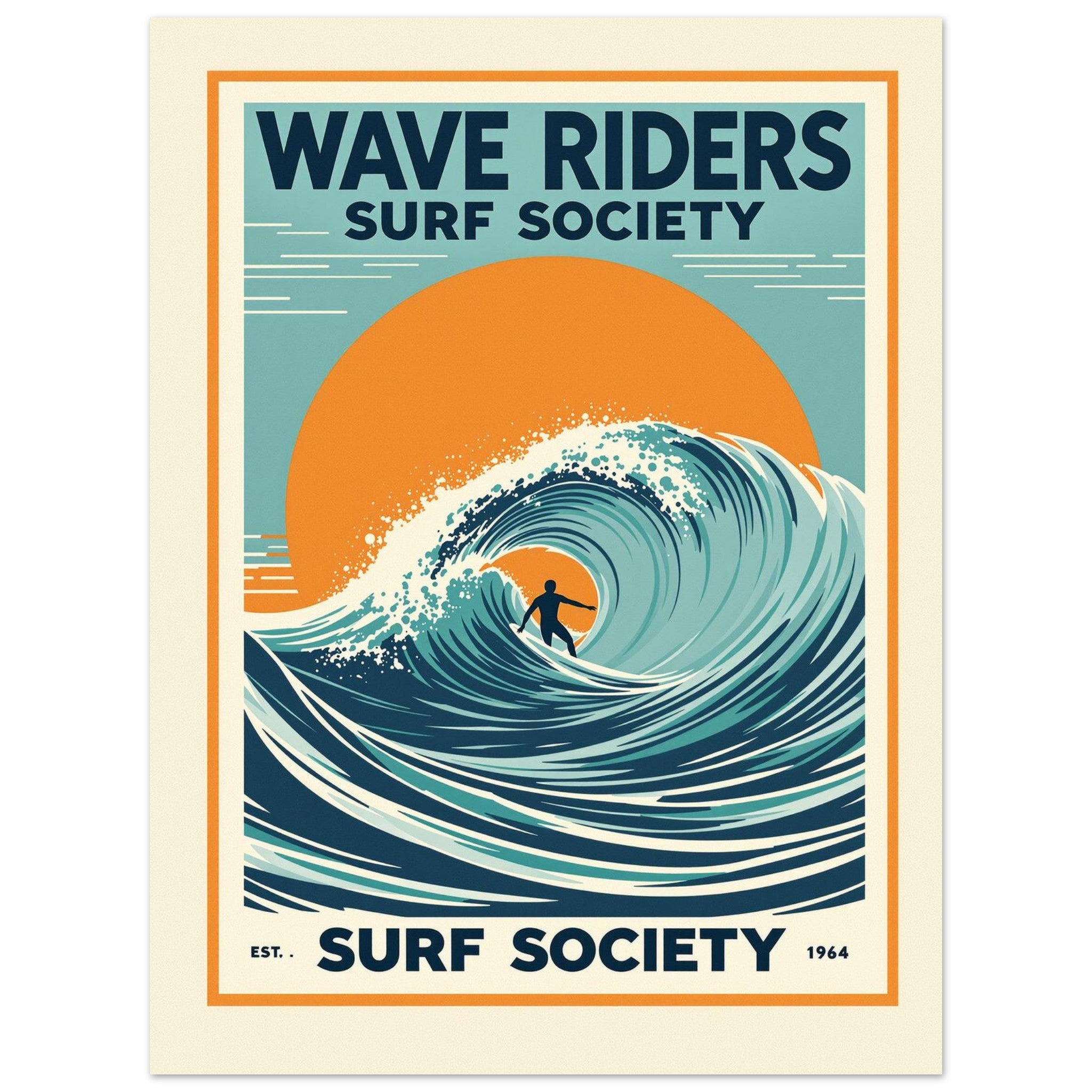 Wave Riders Vintage Travel Art Wall Art UK Art Print Poster Wall Art UK UK Gift Art Print — detail view | Wild Thread Co