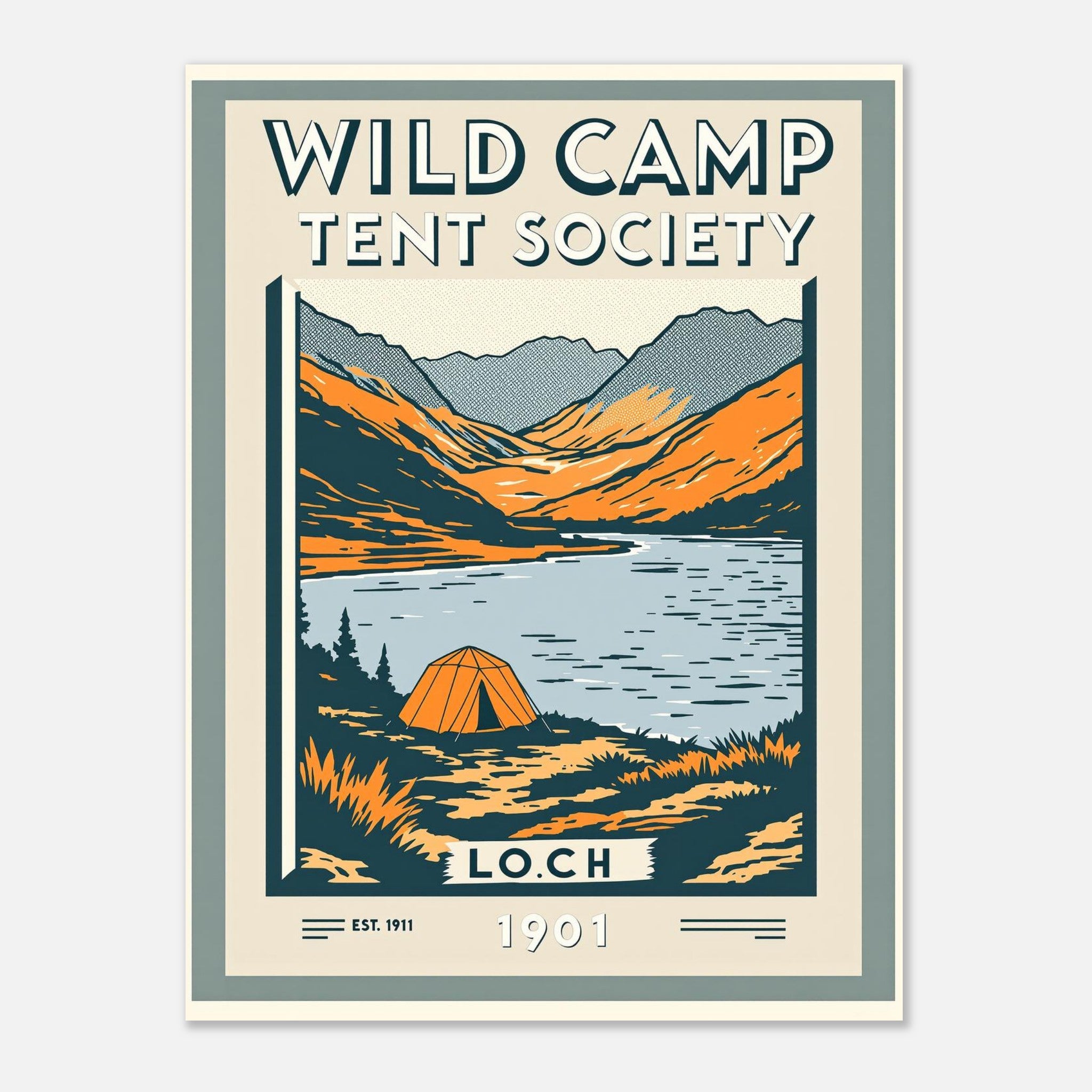 Wild Camp Vintage Travel Art Wall Art UK Art Print Poster Wall Art UK UK Gift Art Print — detail view | Wild Thread Co