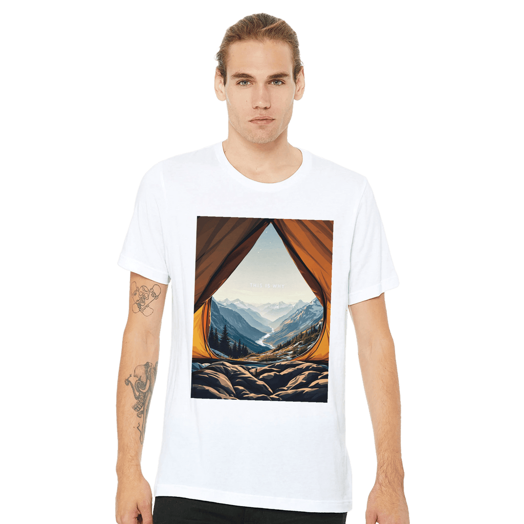 Wild Camping Mountain Morning T-Shirt | Tent Doorway View Tee - Wild Thread Co