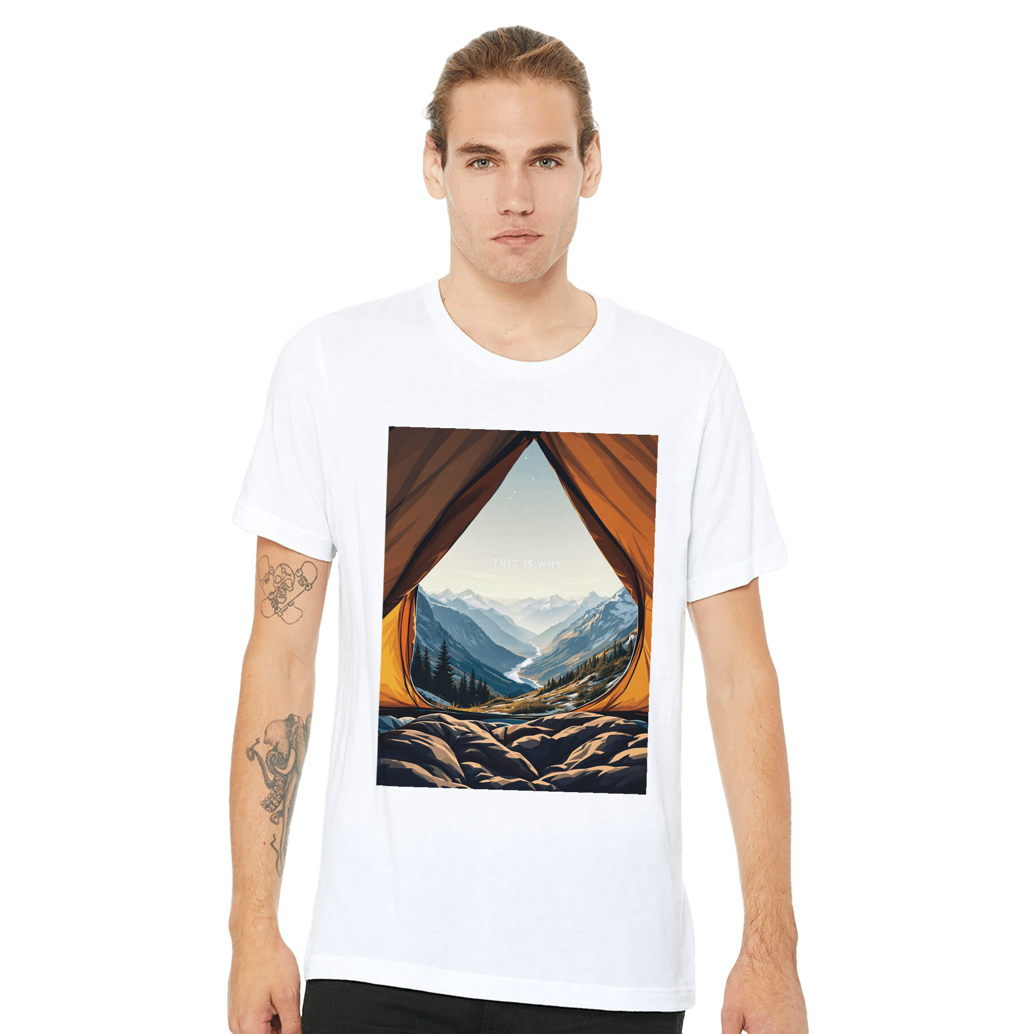Wild Camping Mountain Morning T-Shirt | Tent Doorway View Tee - Wild Thread Co