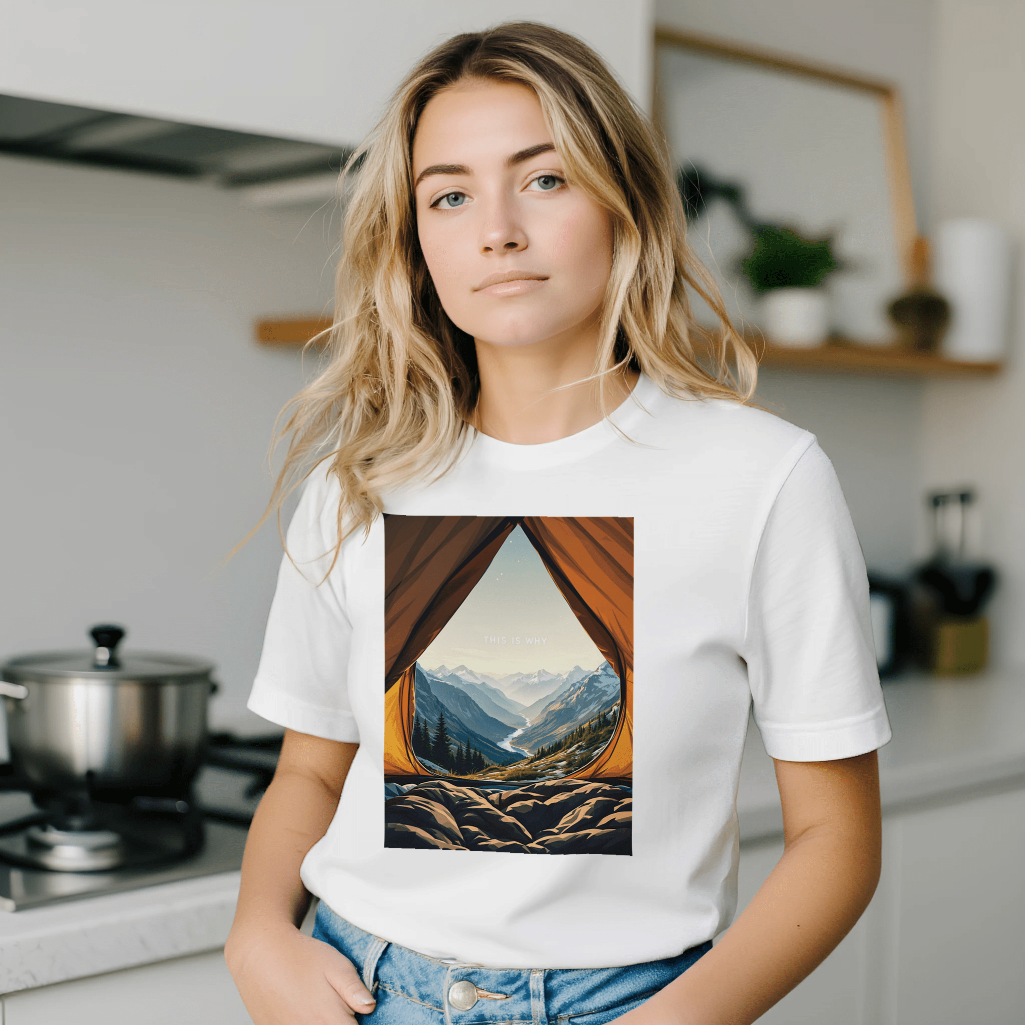 Wild Camping Mountain Morning T-Shirt | Tent Doorway View Tee - Wild Thread Co
