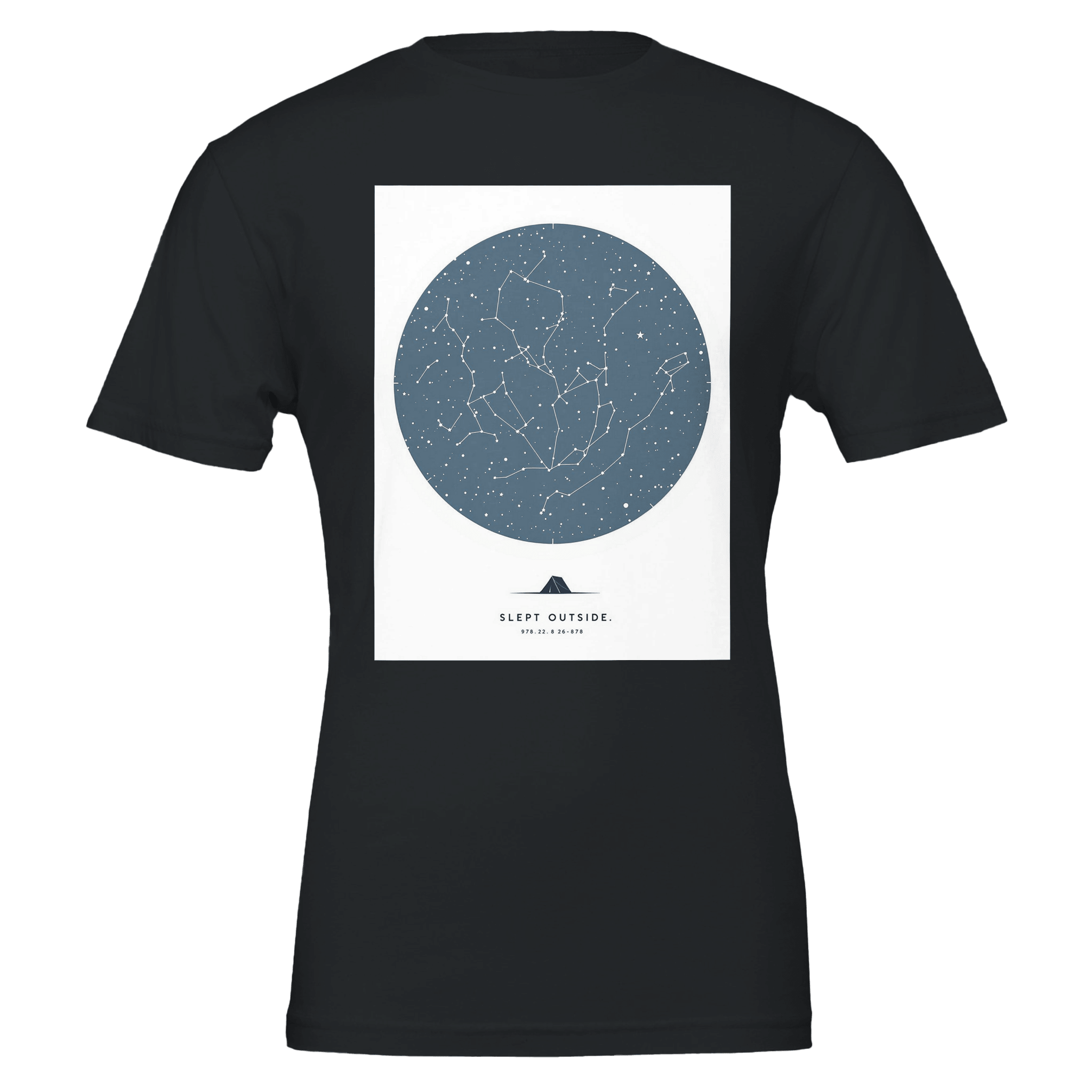 Wild Camping T-Shirt | Star Chart Constellation Map Bivouac Tee Navy - Wild Thread Co