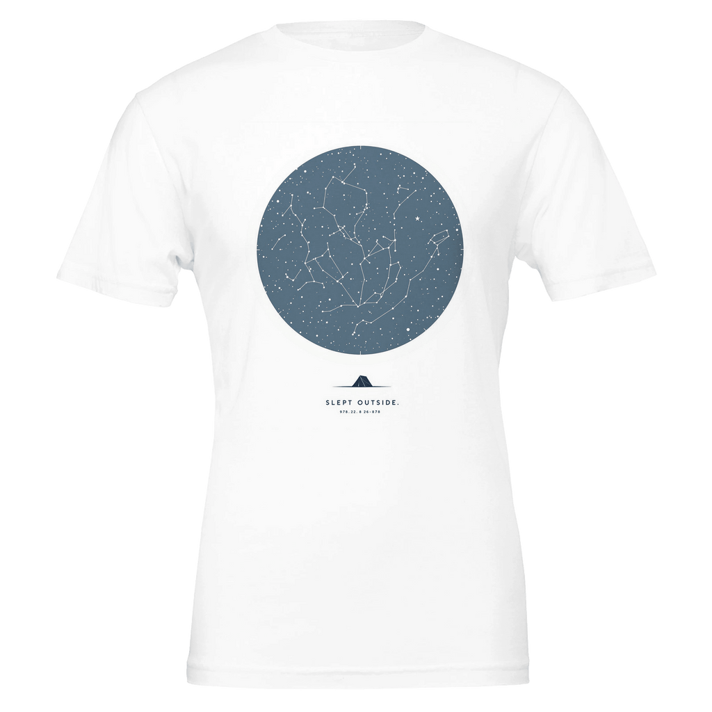 Wild Camping T-Shirt | Star Chart Constellation Map Bivouac Tee Navy - Wild Thread Co
