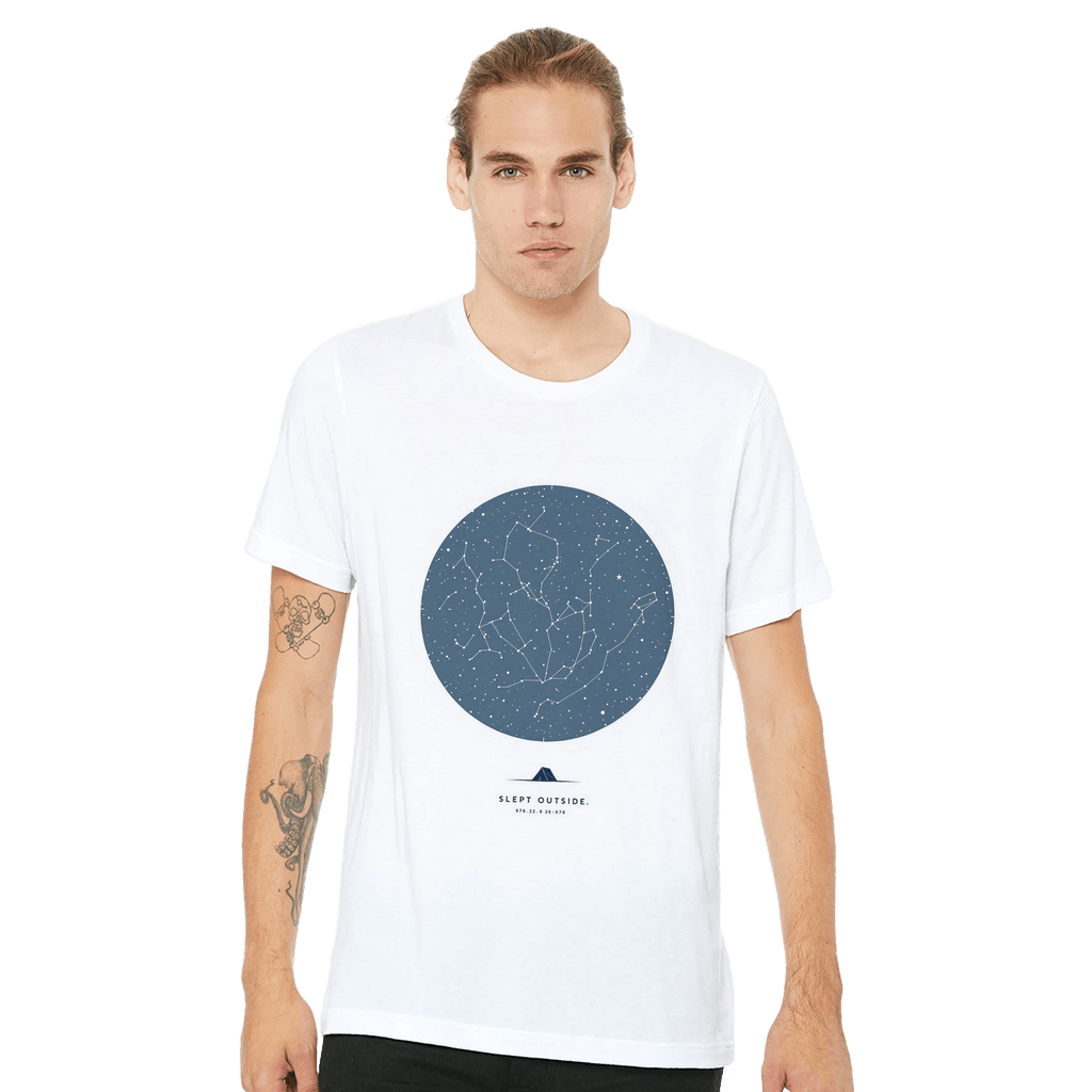 Wild Camping T-Shirt | Star Chart Constellation Map Bivouac Tee Navy - Wild Thread Co