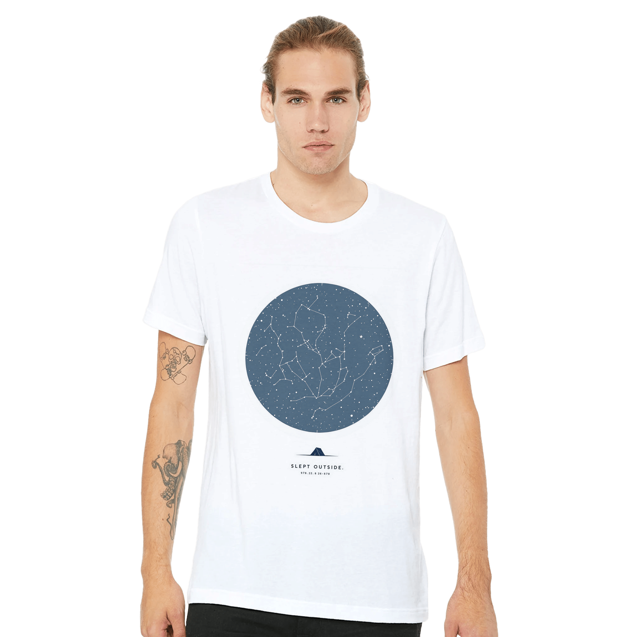 Wild Camping T-Shirt | Star Chart Constellation Map Bivouac Tee Navy - Wild Thread Co