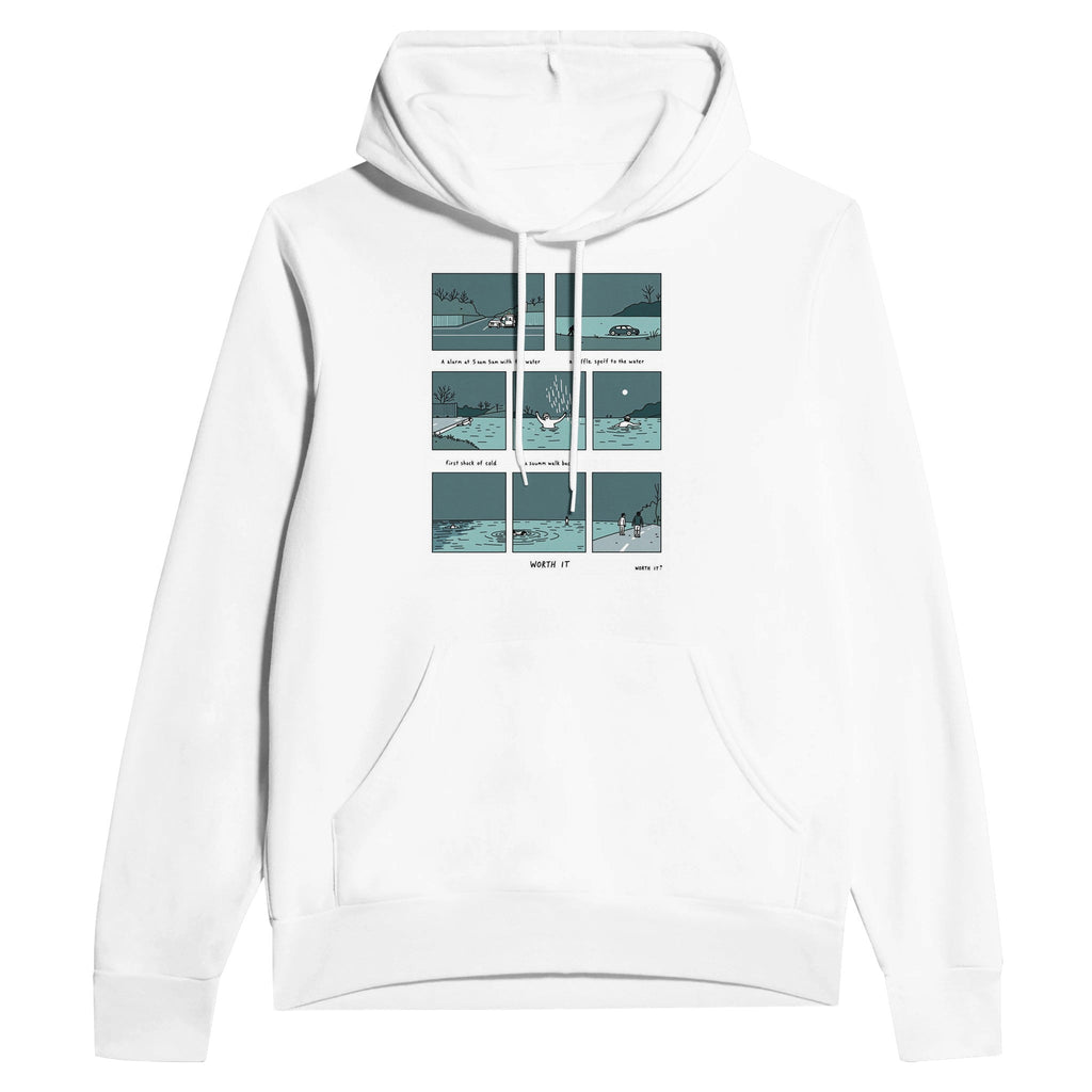 Wild Swimming Morning Ritual Comic Strip Navy Hoodie | Cold Water Therapy Hoodie - Wild Thread Co