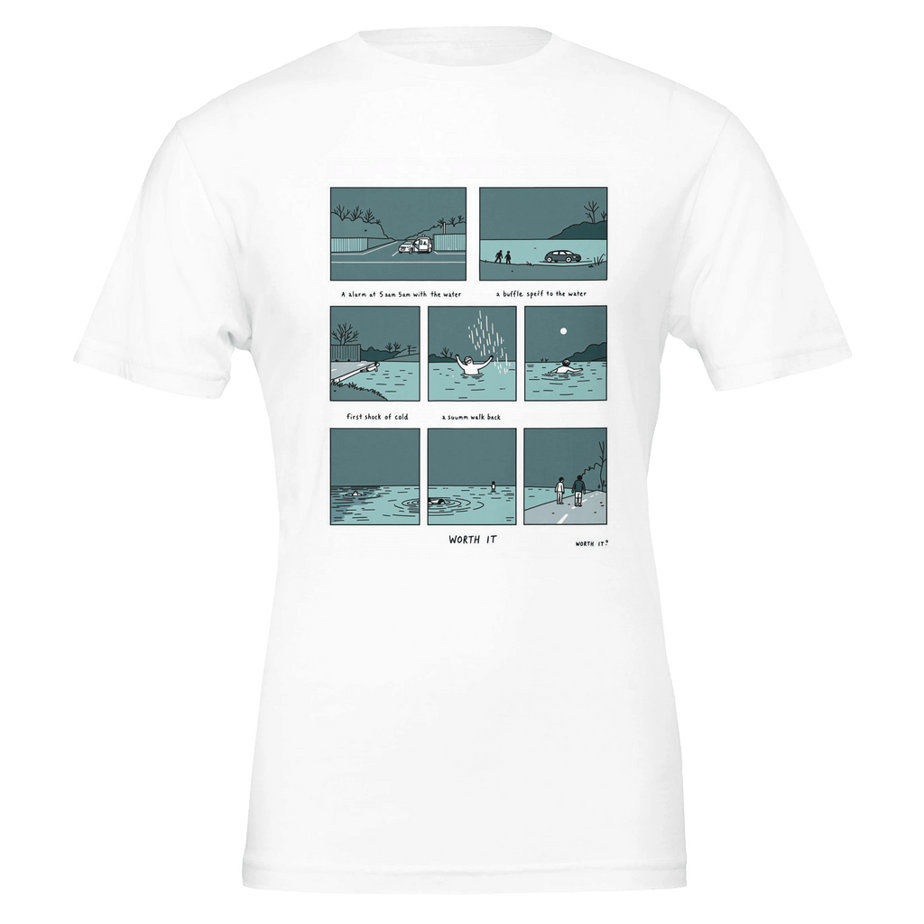 Wild Swimming Morning Ritual Comic Strip T-Shirt | Cold Water Therapy Tee - Wild Thread Co