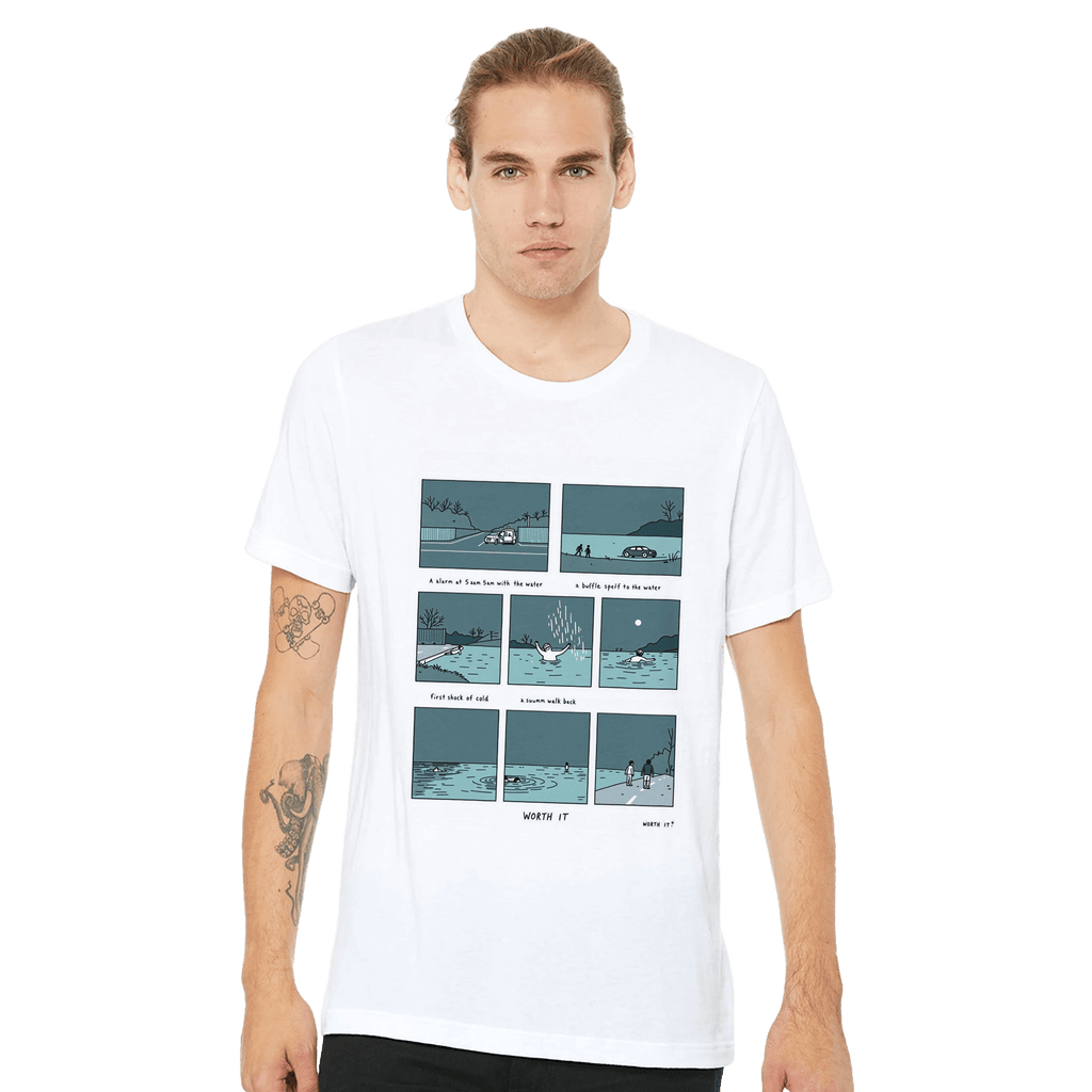 Wild Swimming Morning Ritual Comic Strip T-Shirt | Cold Water Therapy Tee - Wild Thread Co