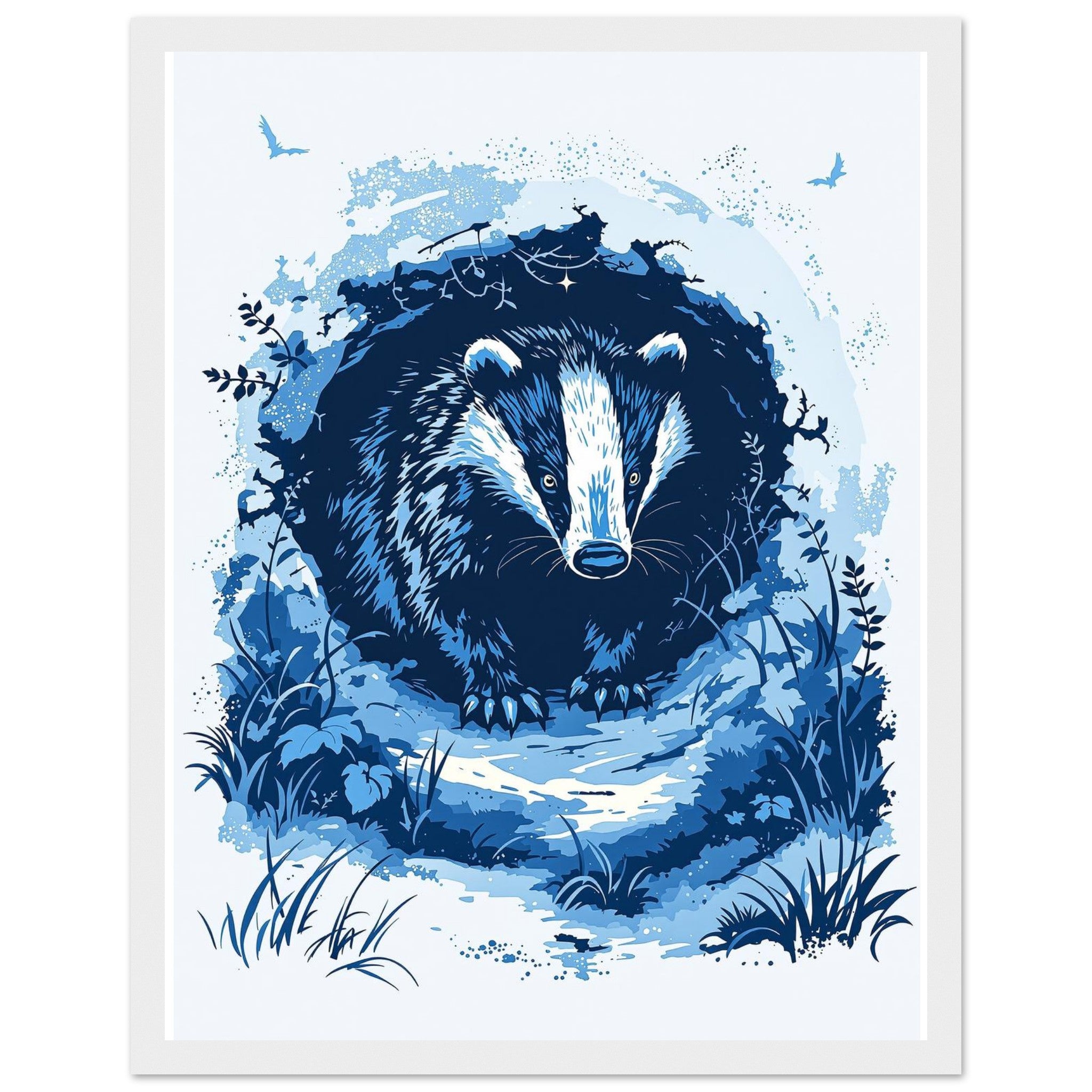Badger Moonlight Wall Art Ready to Hang UK Framed Print Hang U Framed Art Print — detail view | Wild Thread Co