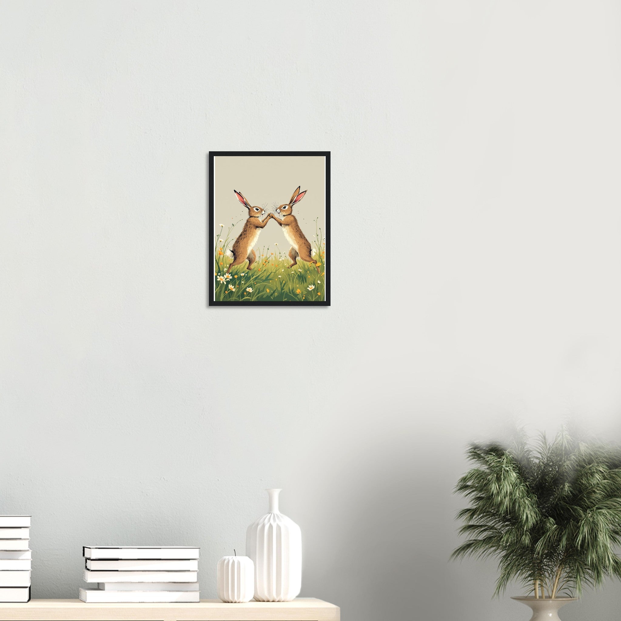 Hare Boxing Wall Art Ready to Hang UK Framed Art Print — detail view | Wild Thread Co