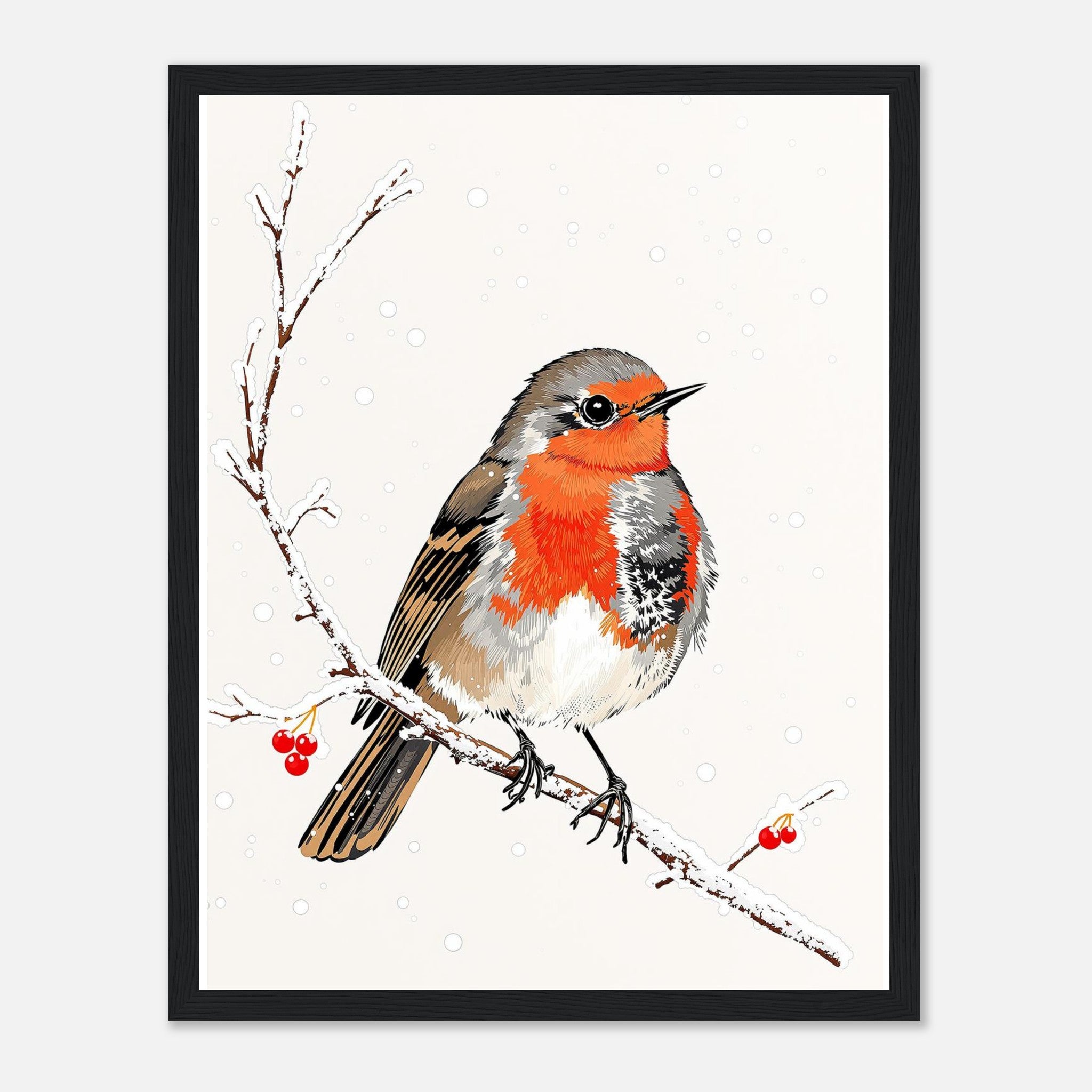 Robin Redbreast Wall Art Ready to Hang UK Framed Art Print — detail view | Wild Thread Co
