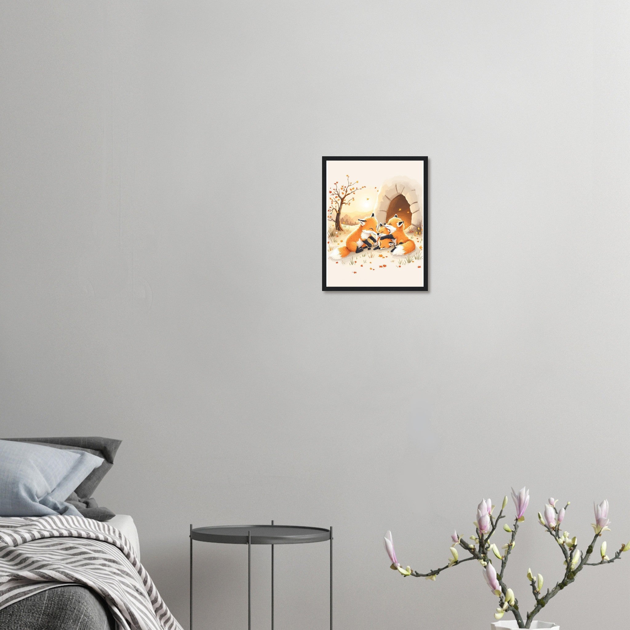 Fox Cubs Playing Wall Art Ready to Hang UK Framed Print Hang U Framed Art Print — detail view | Wild Thread Co