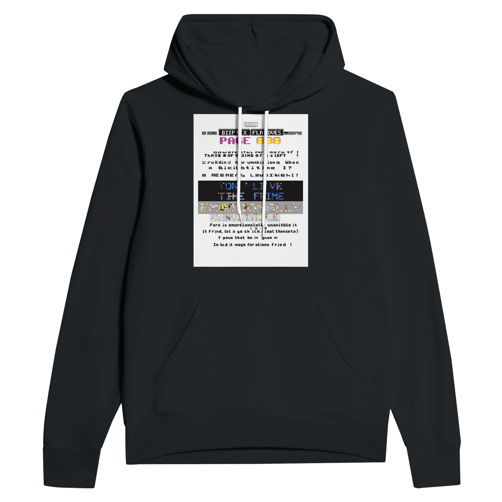 Y2K Ceefax Teletext Navy Hoodie BBC Nostalgia British Humour Hoodie - Wild Thread Co