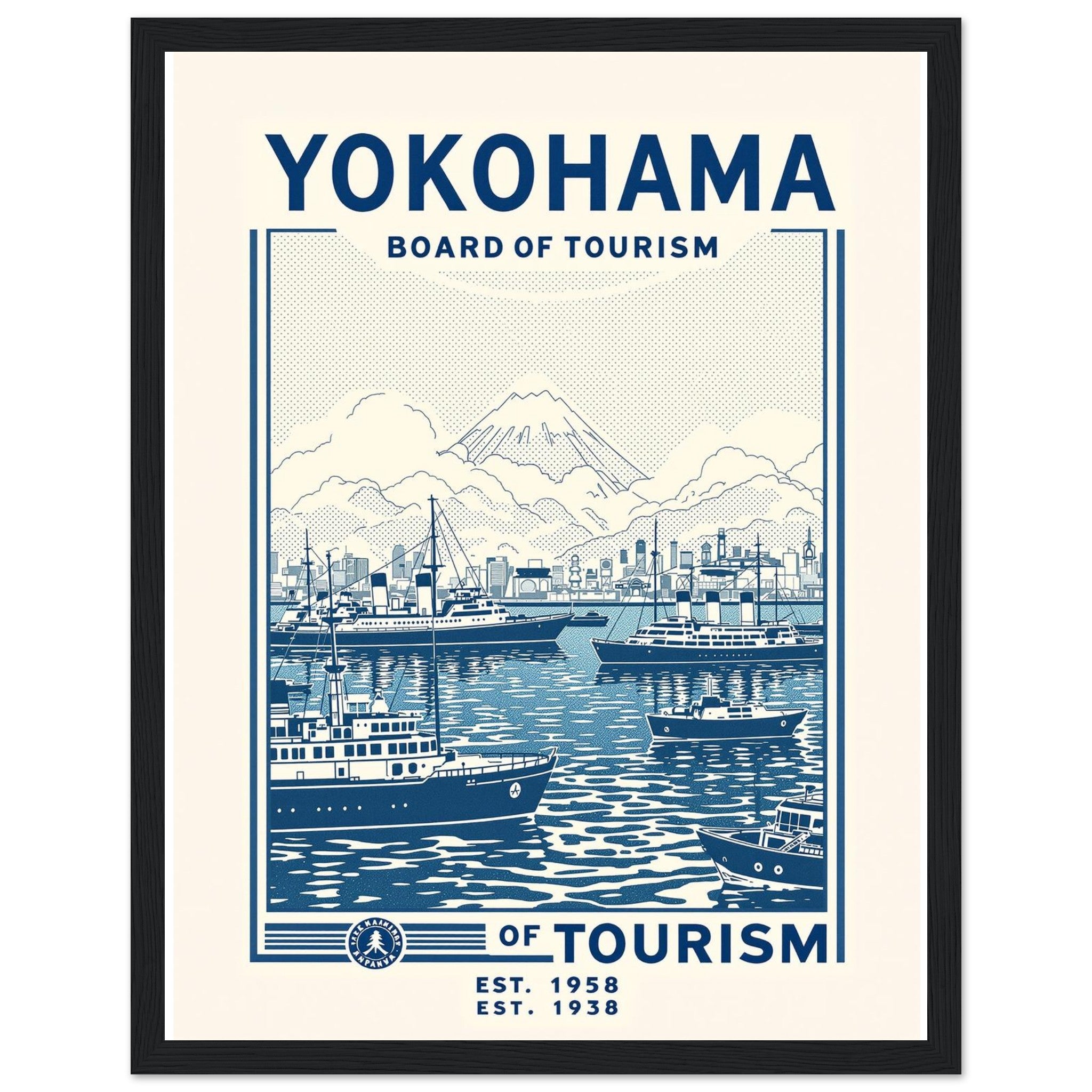 Yokohama Vintage Travel Framed Print Wall Art Ready to Hang UK — Framed Art Print | Wild Thread Co UK