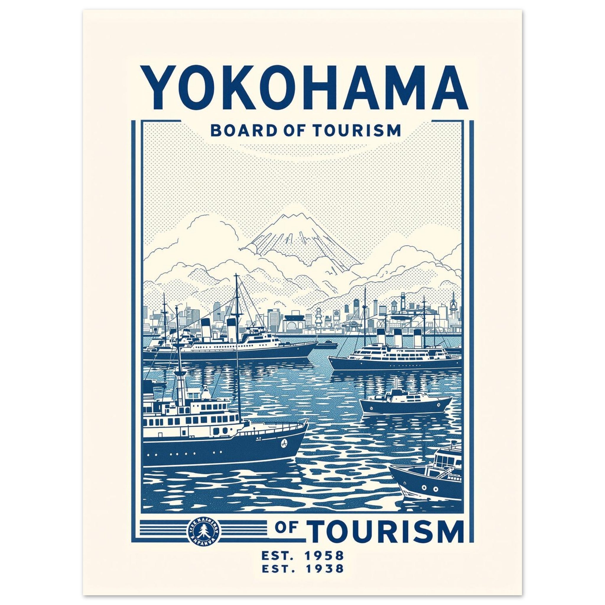 Yokohama Vintage Travel Art Wall Art UK Art Print Poster Wall Art UK UK Gift Art Print — detail view | Wild Thread Co
